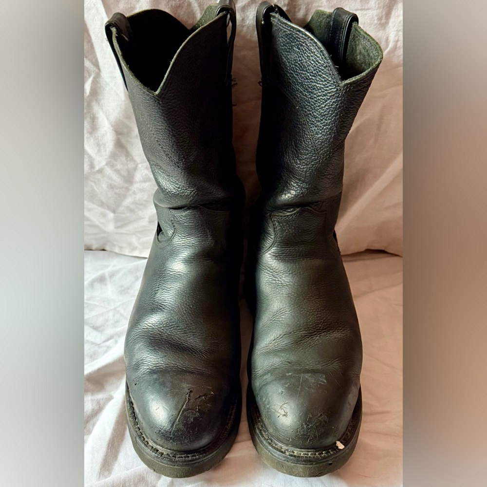 Justin Men’s Black work boots 4767 So 7.5. Scratches On Toes - Picture 3 of 7